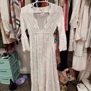 RAGA White Bell Sleeve Scoop Neck Wedding Gown
